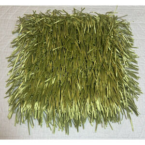 425 South Los Angeles Metallic Lime Green Square Ribbon Fringe Pillow 20”x20”